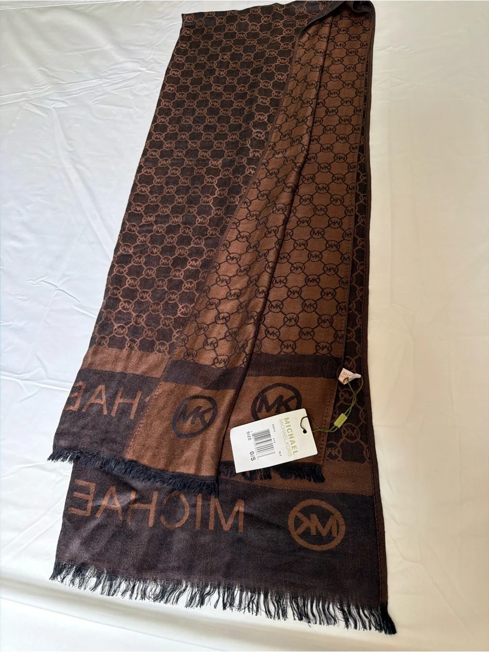 Michael Kors Brown Monogram Jacquard Wrap Scarf